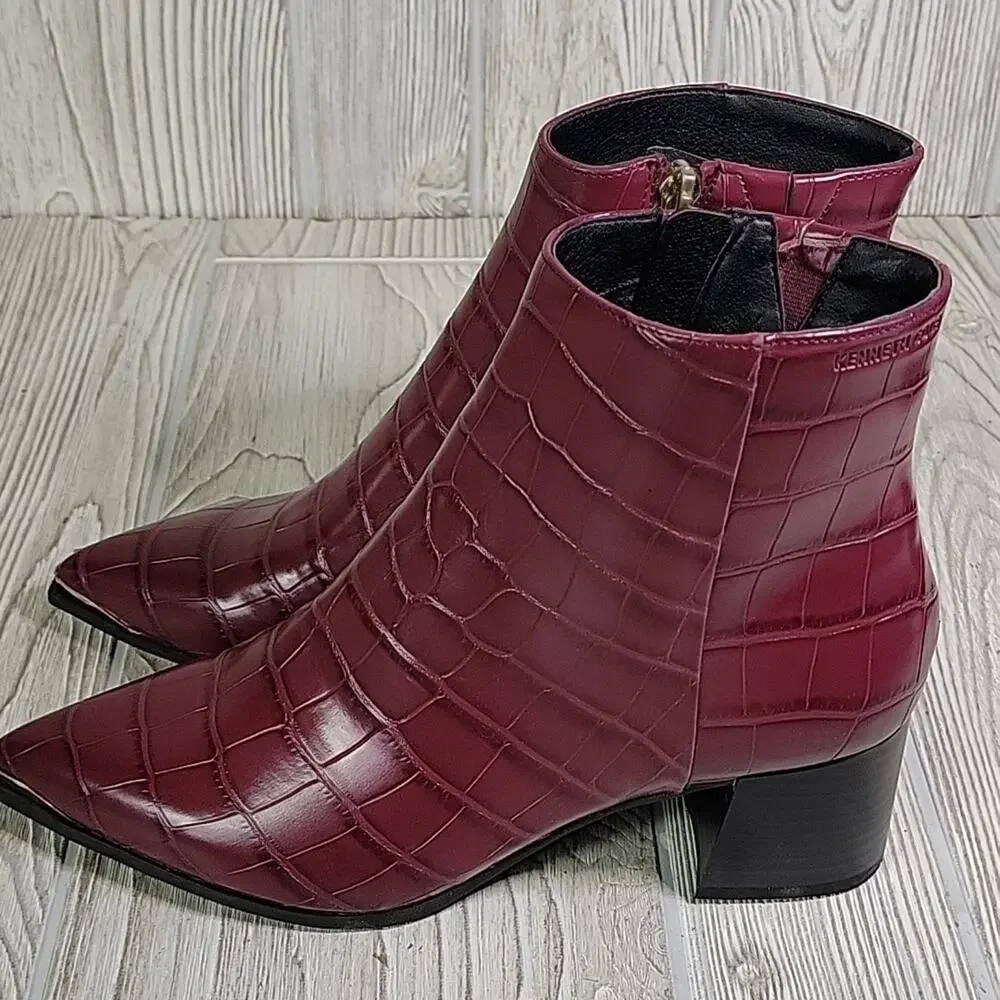 Kenneth Cole Roanne Burgundy Croc Print Ankle Bootie Womens Size 5.5 NEW - Picture 6 of 16